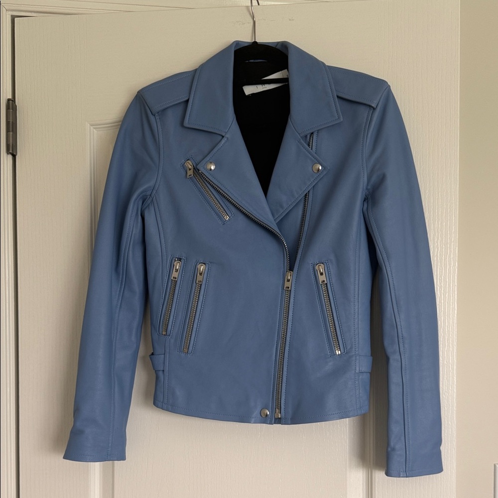 IRO Light Blue Leather Moto Jacket